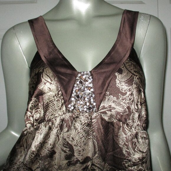 BCBG MAX AZRIA Brown & White Print Textured Paisley Silk Sleeveless Dress - Picture 2 of 7